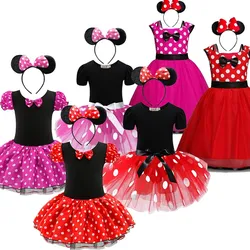 Vestidos para niña pequeña, disfraz de ratón con lunares rojos, ropa de fiesta de cumpleaños para bebé, disfraz de princesa para Navidad, tocado