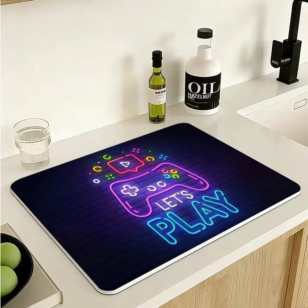 Neon Gamepad Game Zone Floor Mat Diatomite Floor Mat Fast Drying Odor Resistant Non Slip Bath Kitchen Mat