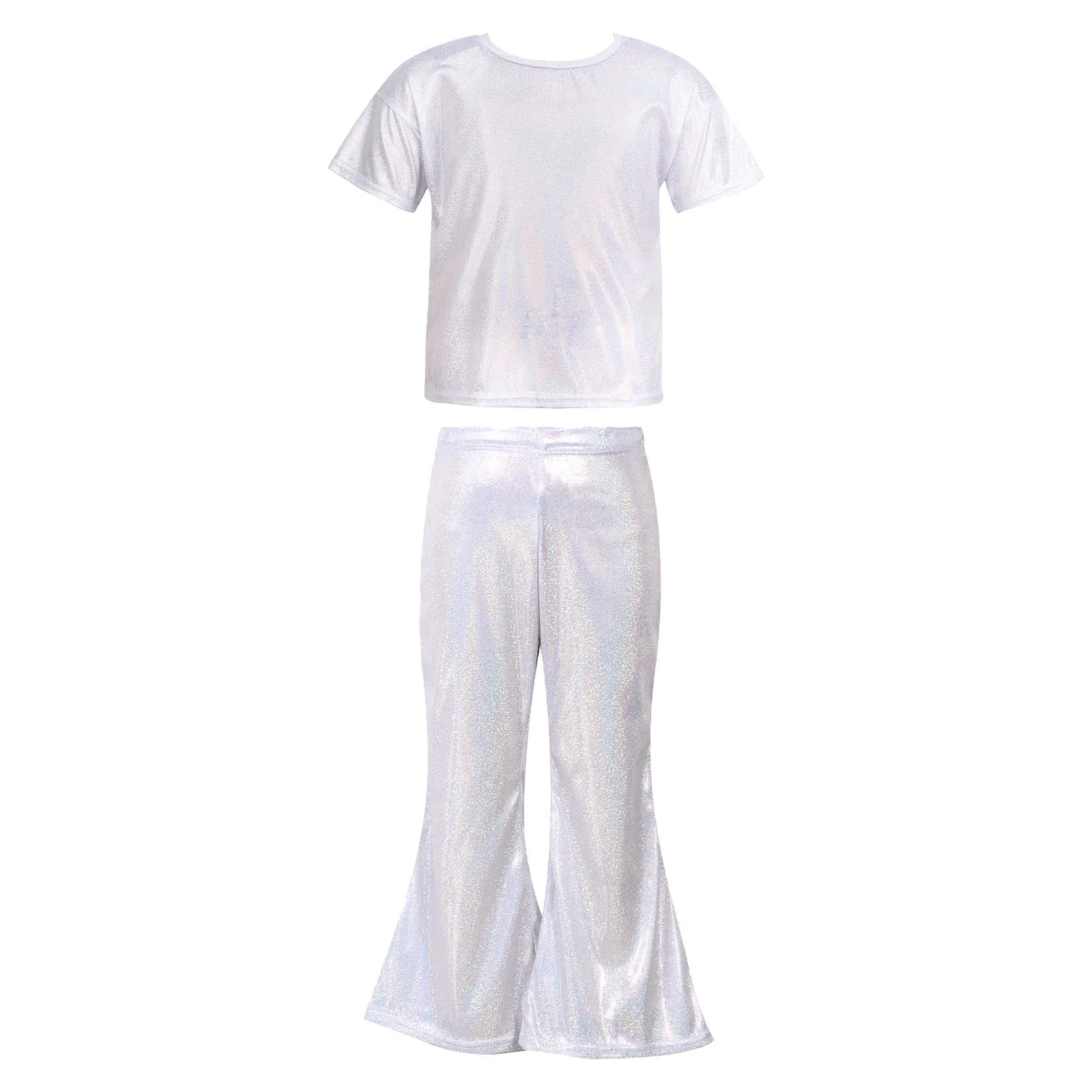 Two Pieces Fashion Kids Glittering Jazz Dance Costume Girls Sets Children Shiny Dancewear for Hiphop Performance Party Outfit