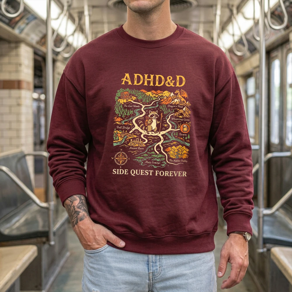 ADHD&D 사이드 퀘스트 포에버 그래픽 남성용 스웨트 - Outdoor Adventure Quest 리뷰 및 가격