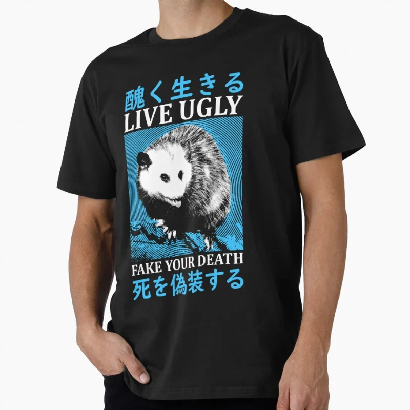 

Live Ugly Japanese Opossum 80s vintage Japanese eldritch horror gift T shirt for men Large size Tops S-6XL 100% cotton tee