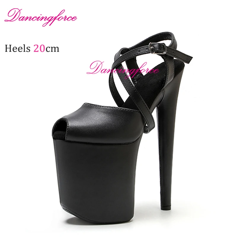 Black Matt Pat 8Inches 20cm Popular Stripper Pole Dance Shoes Sexy Platform High Heels Women Summer Cross Strips Sandals Female