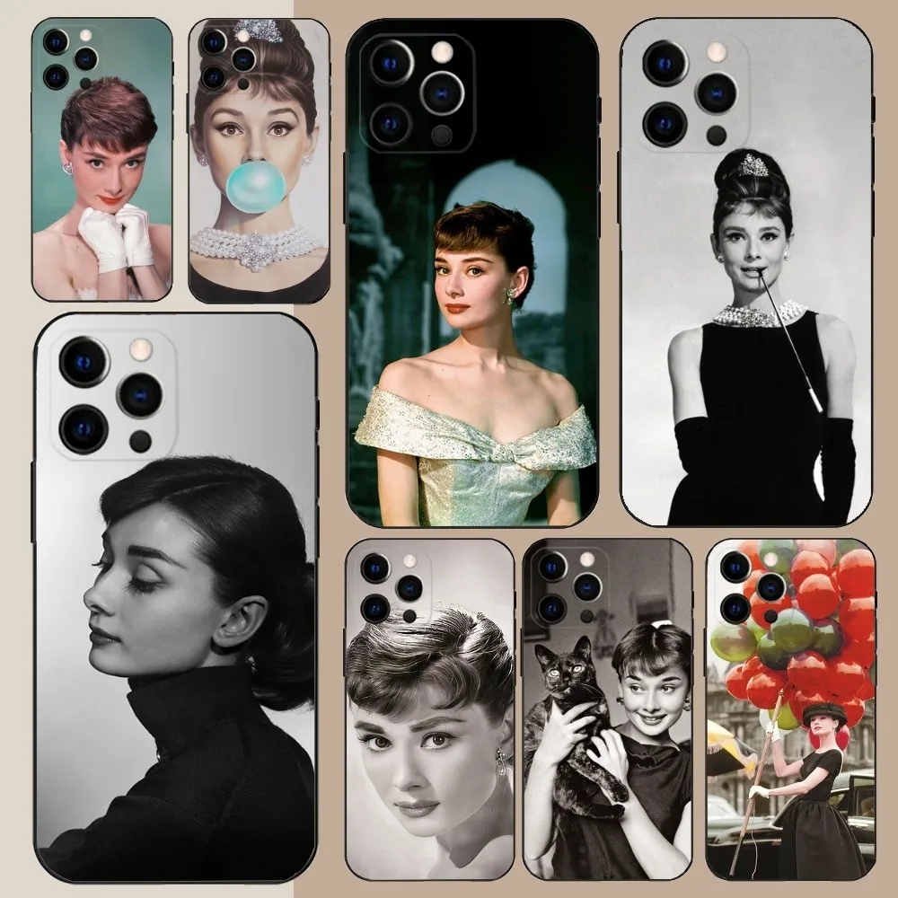 A-Audrey Hepburn Phone Case For Apple iPhone 15,14,13,12,11,Pro,X,XS,Max,XR,Plus,Mini Soft Black Cover