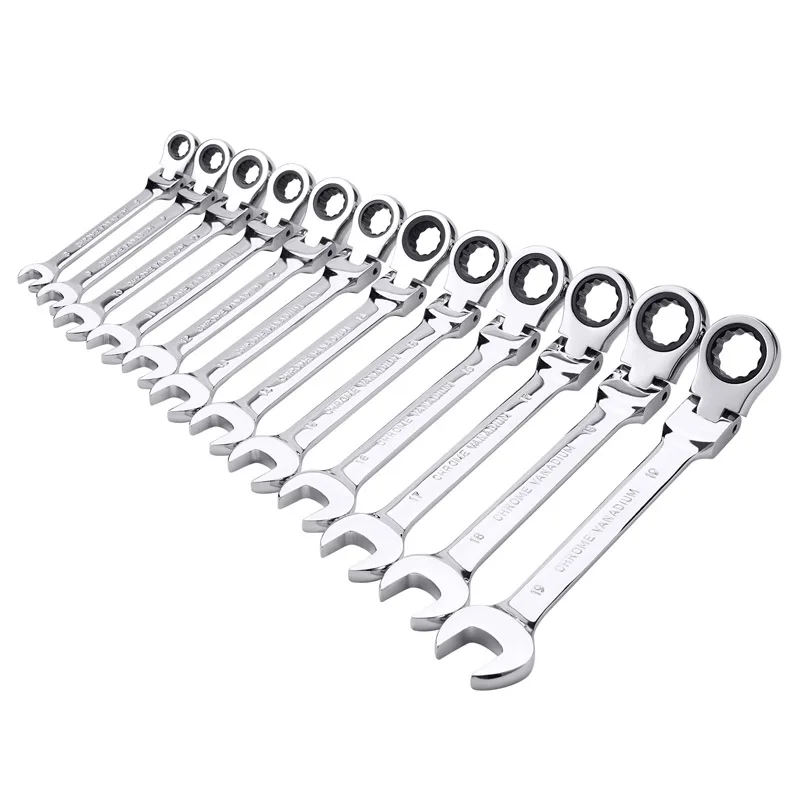 Flexible Ratchet Wrench Set Chrome Vanadium Steel Ratcheting Spanner Gear Ring Combination Flexi Wrench Kit Metric