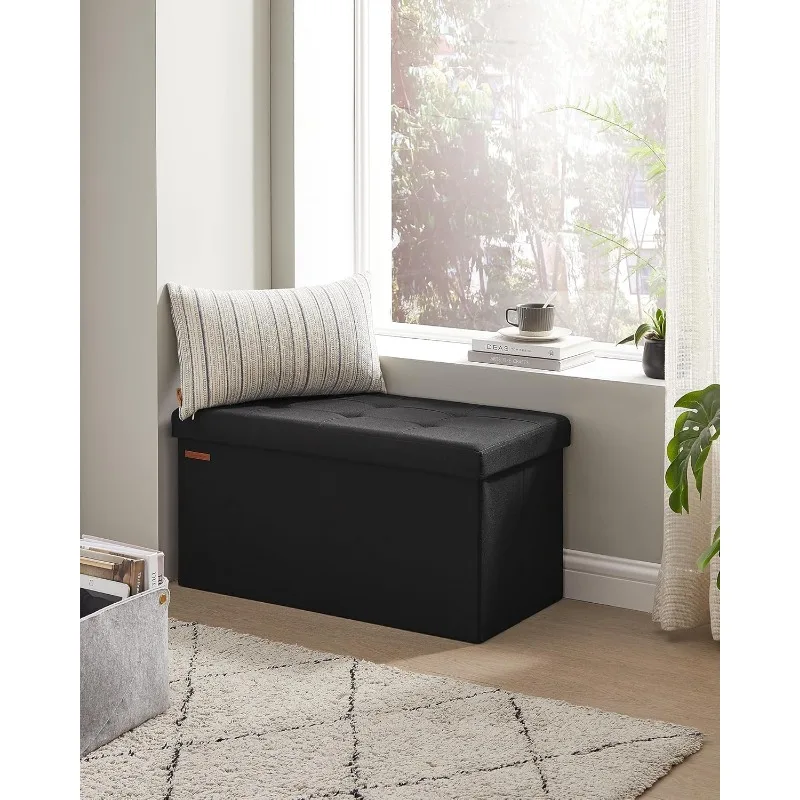 30 Inches Folding Storage Ottoman Bench, Storage Chest, Foot Rest Stool, Black ULSF047B01