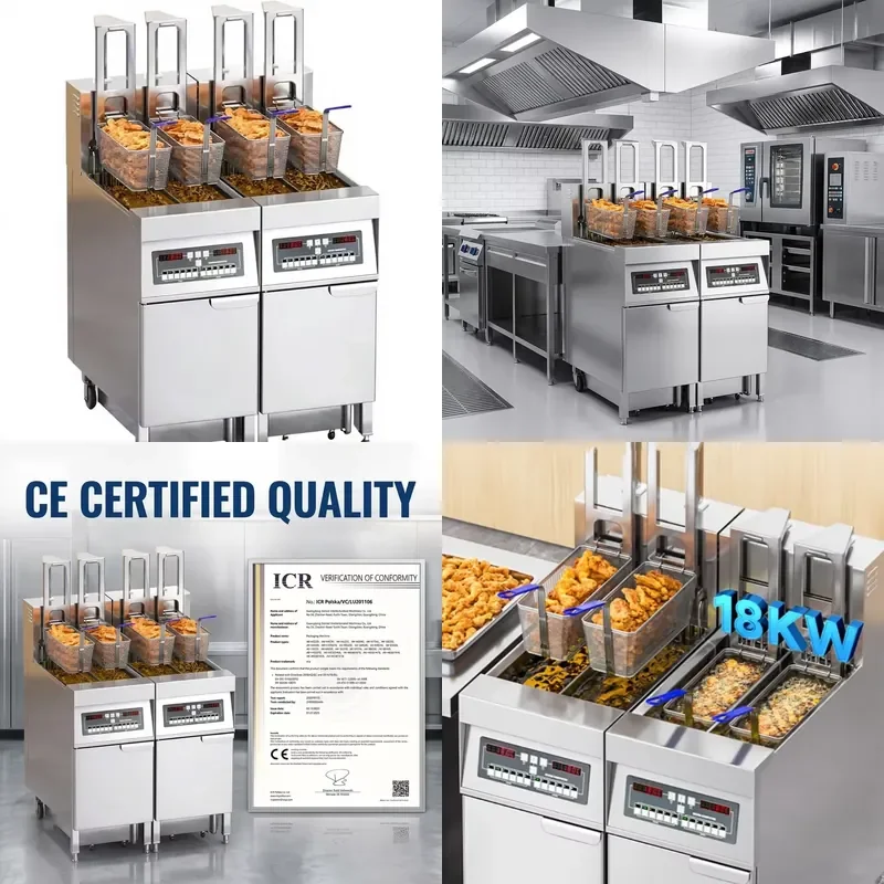 2026 Large Capacity Electric Frying Pot with Automatic Oil Filtering Lifting Baskets Commercial Deep Fryer for French Fries