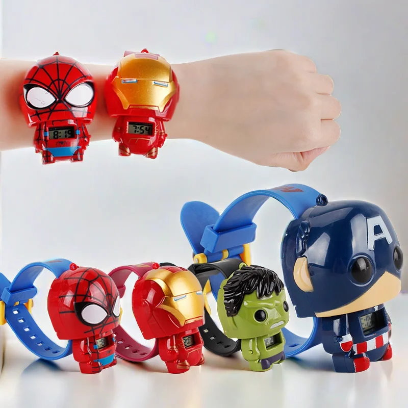 3D Cartoon Mickey Deformation Robot Toys Kids Watches for Children Minnie Digital Clock Spiderman Wristwatch Gift