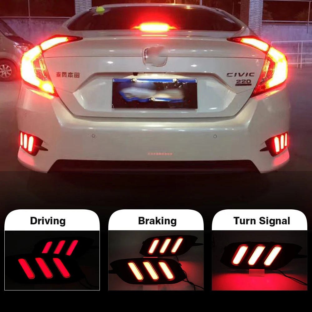 

OKEEN 2Pcs LED Honda Civic 10th Car Brake Taillight For 2016-2019 Streamer Turn Signal Lamp Auto Rear Bumper Reflector Light 12V