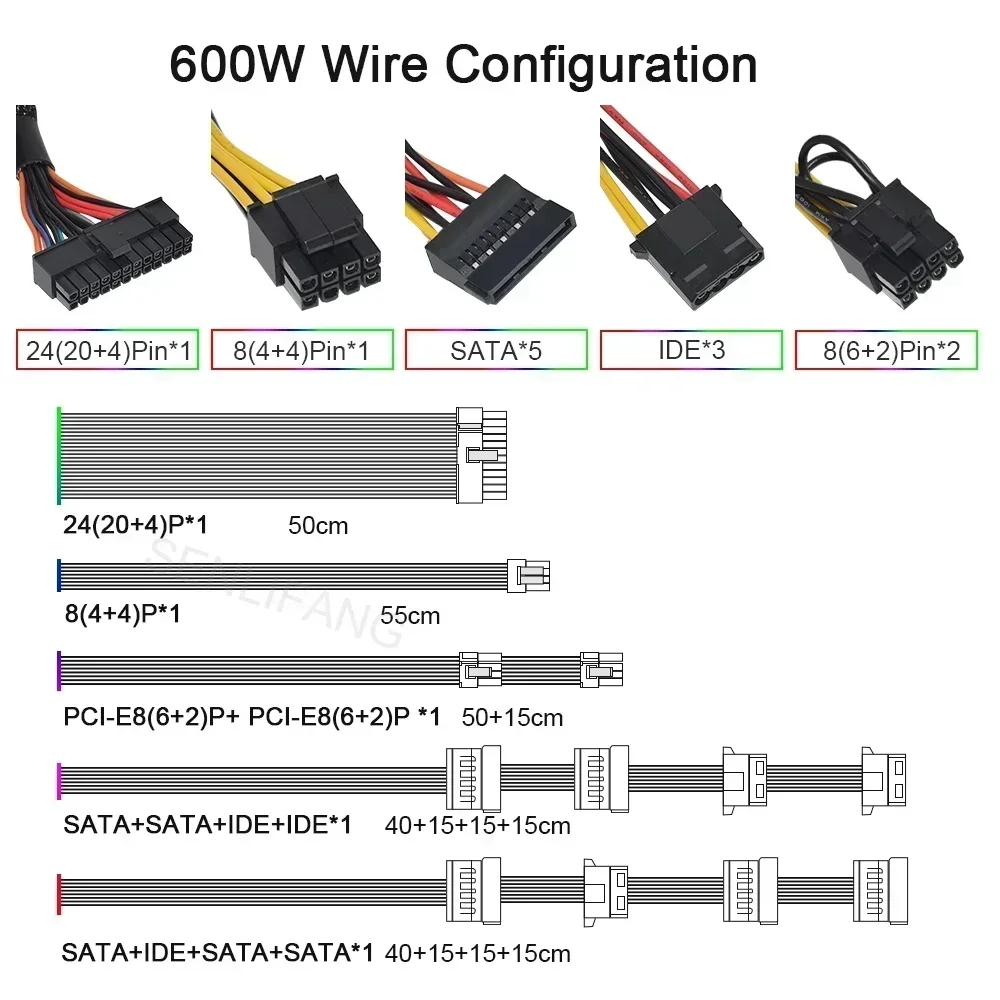 JULONGFENGBAO-Fonte de alimentação de jogos de mesa, PSU RGB colorido, 400W, 600W, 12V, 24Pin, 110 V, 230V