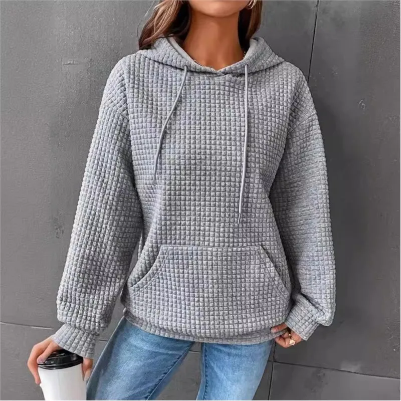 

Bluzy Damskie Ropa Para Mujer Sudadera Женская вафельная толстовка с капюшоном и длинными рукавами, однотонный универсальный пуловер нового дизайна