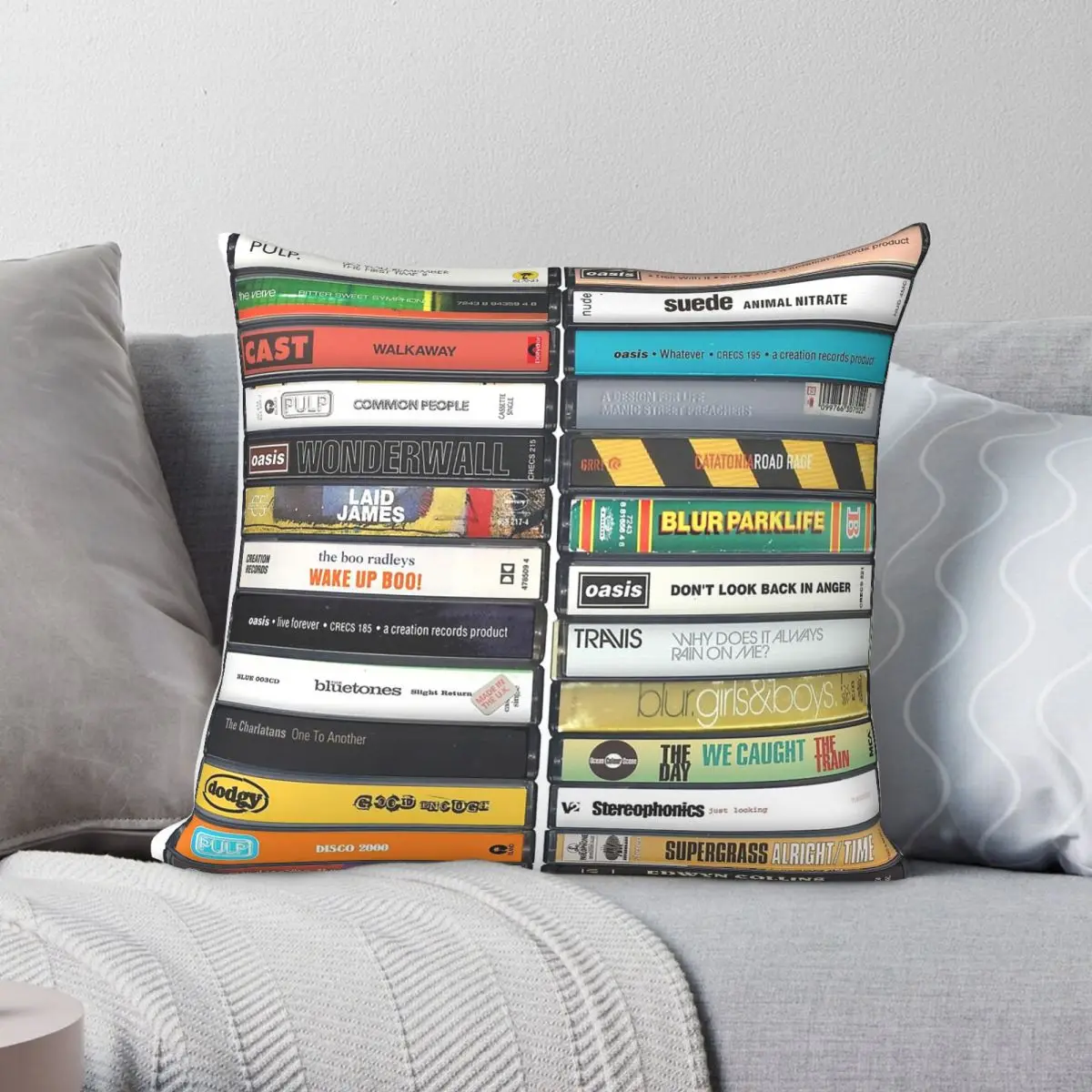 Britpop Singles Music Cassette Square Pillowcase Polyester Linen Velvet Creative Zip Decor Pillow Case Home Cushion Case
