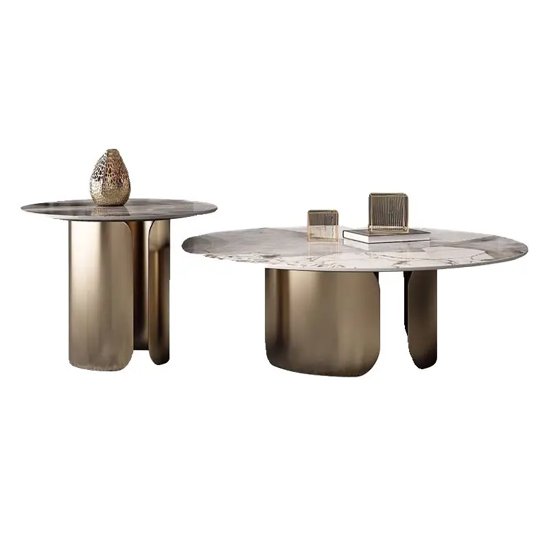 

ight luxury modern stainless steel, coffee table combination small apartment living room household Italian minimalist