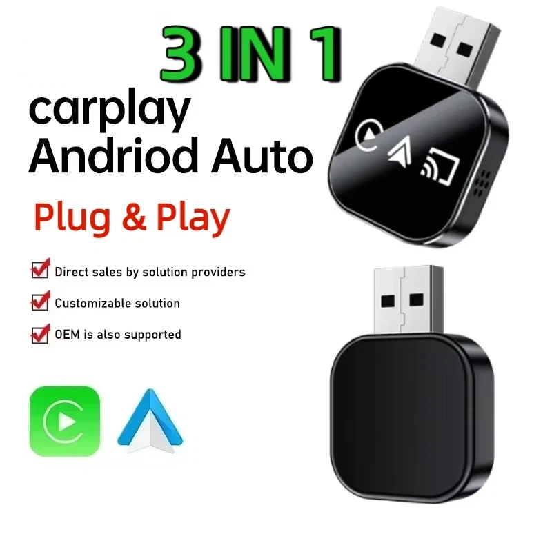 

3 in1 Mirror Link Adapter Wireless CarPlay Dongle Car Intelligent Systems AI Smart Box For Car Wired CarPlay Plug & Play 2026