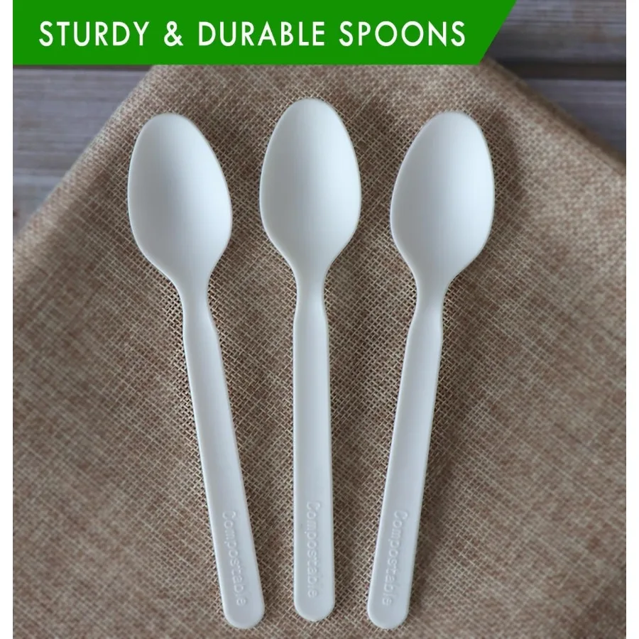 ملاعق قابلة للتحلل شديدة التحمل للمناسبات الخارجية وتناول الطعام وصديقة للبيئة ومعتمدة من BPI عدد 100 كبير للاستعمال مرة واحدة #3