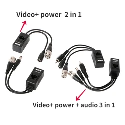 Potencia de vídeo pasiva BNC a RJ45, transceptor Balun de Audio para cámara CCTV, 1 par