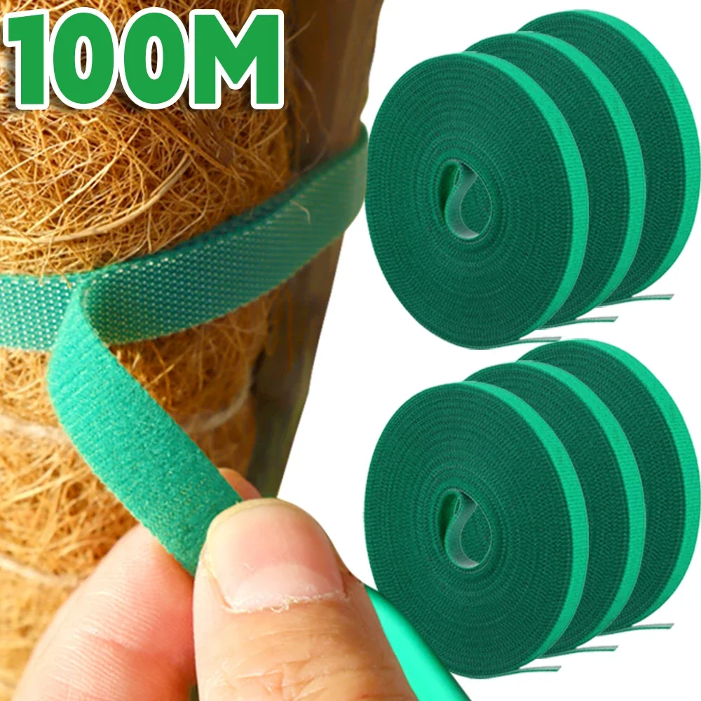 Garden Twine Bandage Plant Nylon Cable Tie Self Adhesive Green Adjustable Plants Hook Loop Support Reusable Fastener Tape Strips