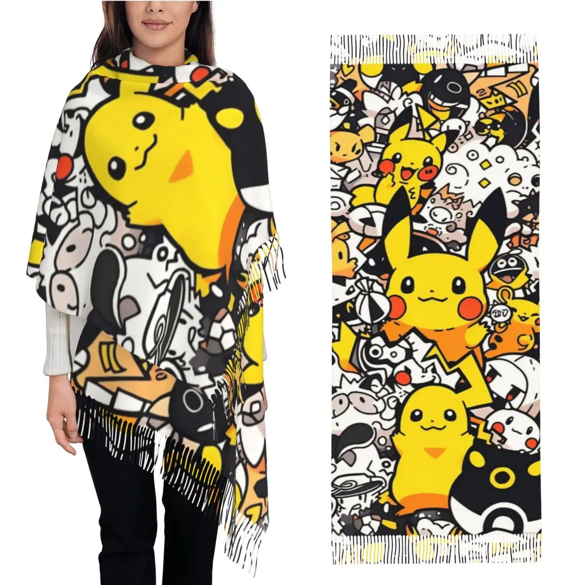 Warm Scarf Winter Pokemon Cartoon Anime HD Shawls Wrpas Custom Bufanda Mujer Unisex Retro Scarves Wraps