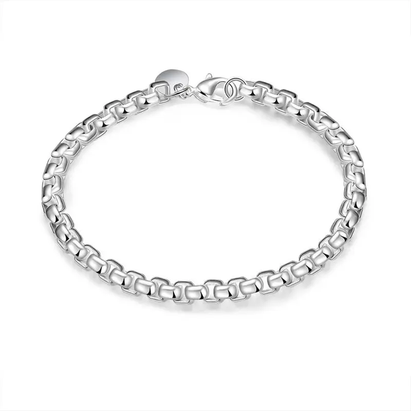 Charm 925 Sterling Silver 8 Inches 4MM Round Box Chain Bracelet For Women Men Fashion Party Wedding Jewelry Gift Wholesale New