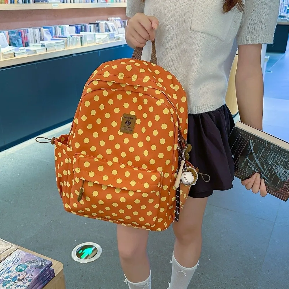 Mint Green School Backpack Brown Top Handle Zipper Pocket Travel Backpack Polka Dot Casual Style Large Capacity Backpack