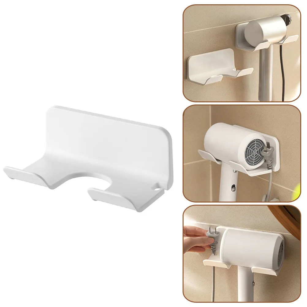 Premium Wall-Mounted Hair Dryer Holder Rust-Proof Non-Drill Installation Bathroom Makeup Room Barber Shop Organizer White