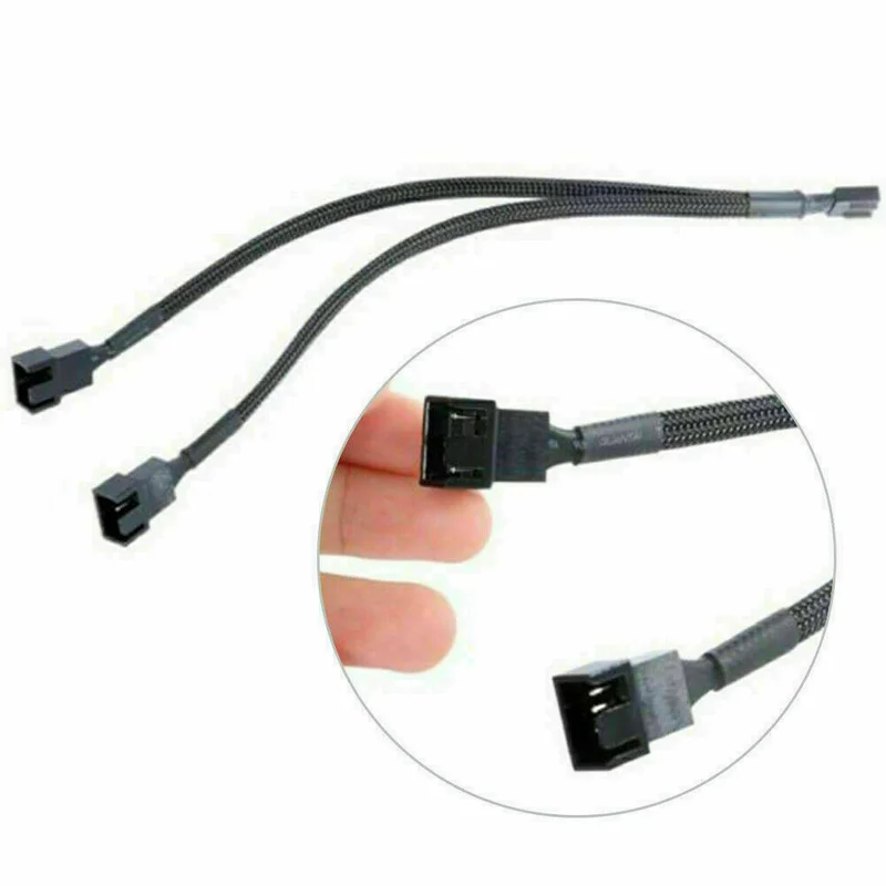 OEM Replacement All Black Sleeved PWM Fan Splitter Cable 1 to 2 Converter, 2 Pack