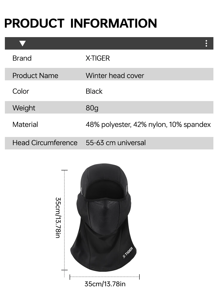 X-TIGER Balaclava Winter Thermo-Fahrradmaske Winddichte Kältebeständige Fahrradmaske Kletter-Ski-Motorradmaske Vollgesichtsmaske – Detail 2