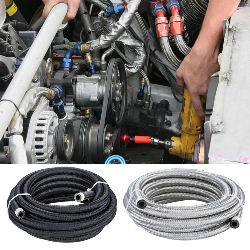 Oil Cooler Tube Car Modified Black Wire Nylon Braided Oil Cooler Oil Resistant Stainless Steel Braided Rubber Oil Cooling Pipe