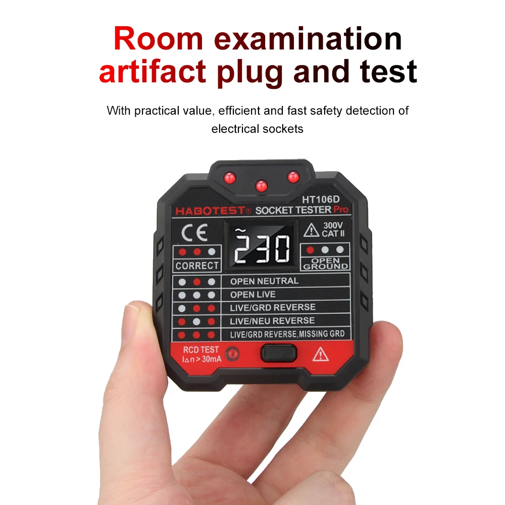 HT106 HT107 Steckdosentester Pro Spannungstest Digitalausgang Steckdose Erkennen Sie US/UK/EU Stecker Ground Zero Line Stecker Polarität Phasenprüfung – Detail 18