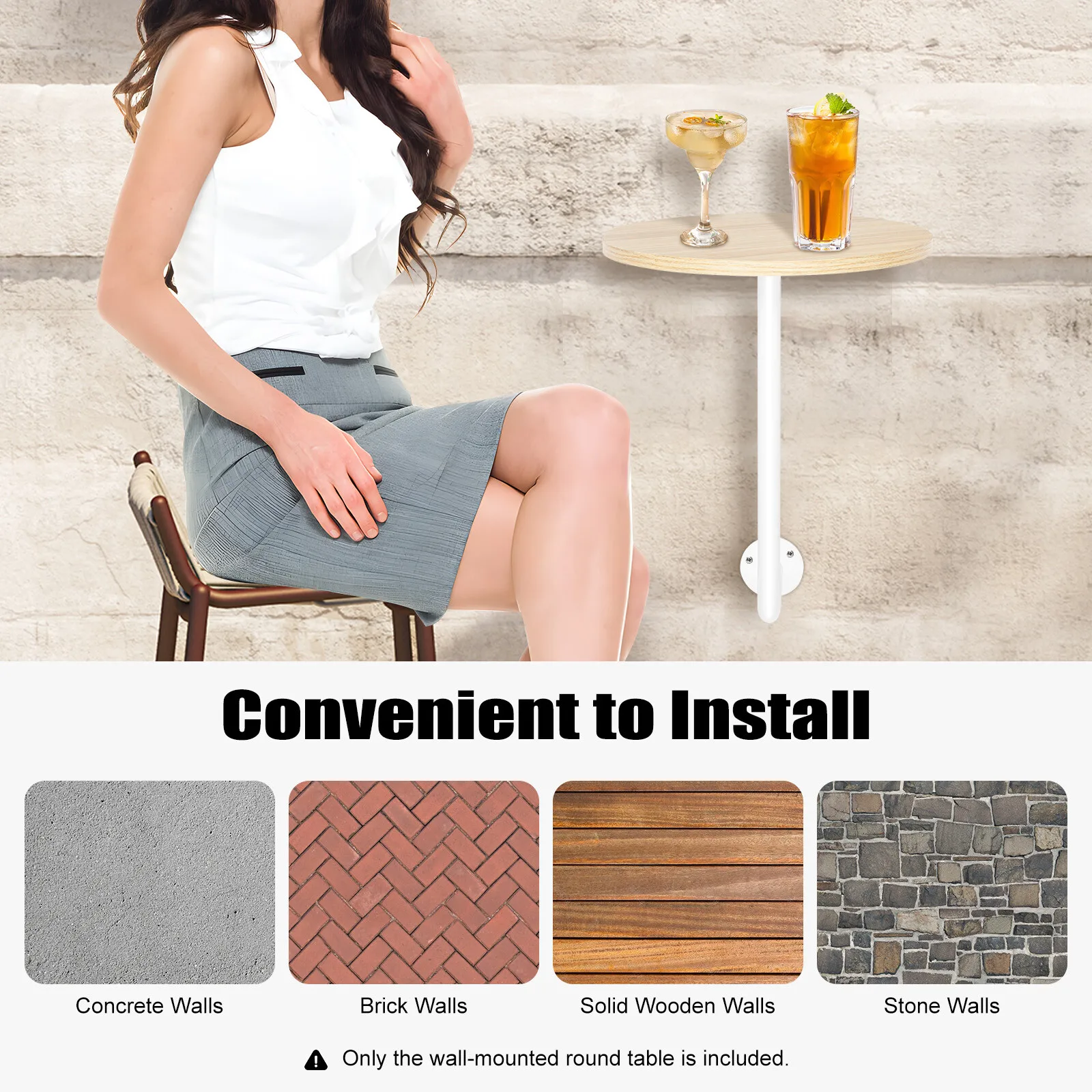 طاولة مشروبات مثبتة على الحائط موفرة للمساحة، طاولة مستديرة مع دعم حديدي، حافة تقديم كوكتيل حديثة للحانات #2