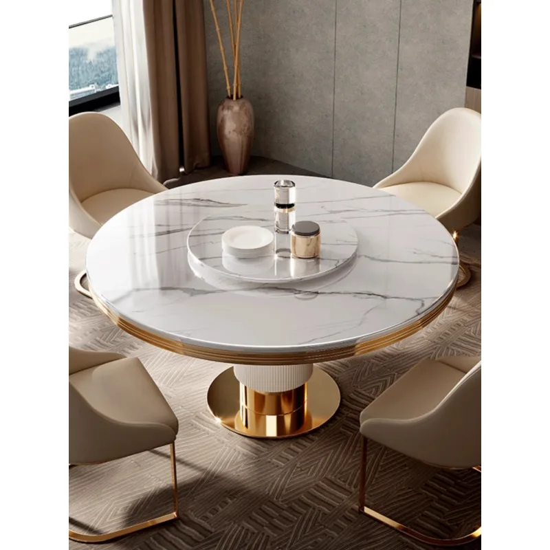 Light luxury marble round dining table and chair combination 6 people 8 people round table turntable modern simple Italian home