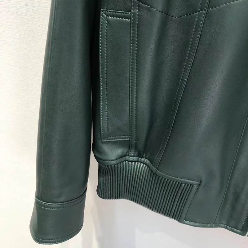 Men Coat Spring And Autumn 2024 New Fashion Short Length Genuine Leather Jacket Green Color Real Sheepskin Clothes