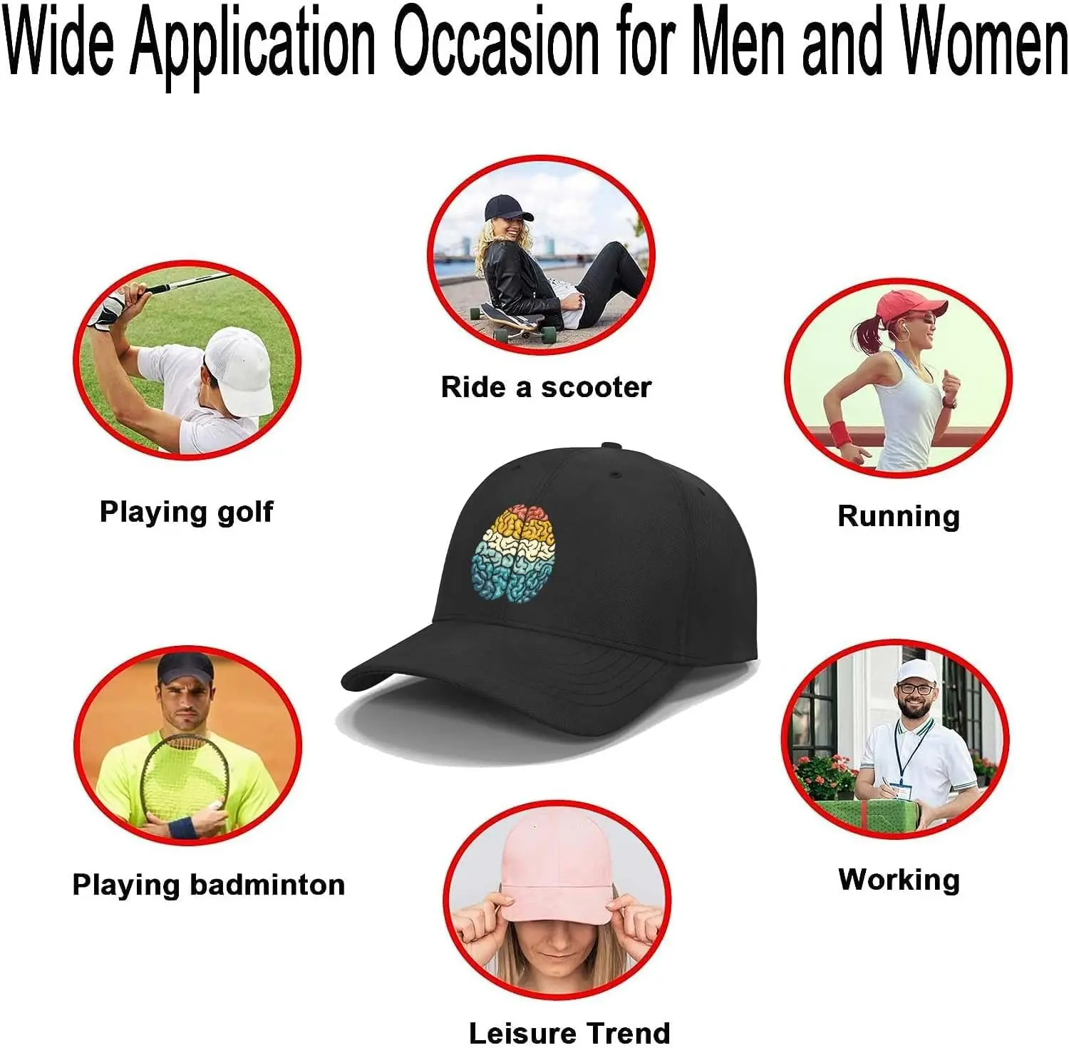 Colorful Brain Funny Baseball Cap Adjustable Dad Hat Unstructured Cotton Trucker Cap One Size Men Golf Hat image 3