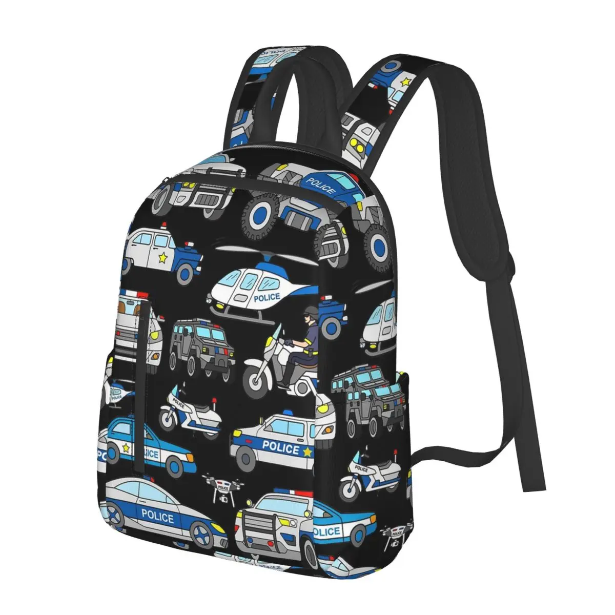 Police Car Design Student Backpack School Bag Hiking Travel Daypack for Boys Girls Bookbag Shoulder Bags
