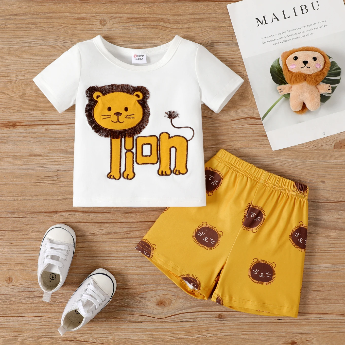 

PatPat 2pcs Baby Boy Lion Pattern Short-sleeve Tee and Shorts Set