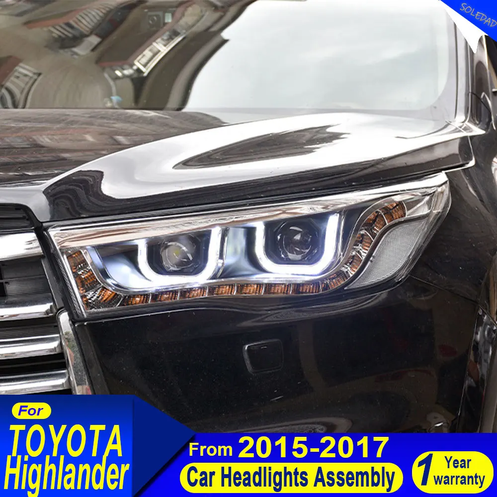 For Toyota Highlander LED Headlight 2015 2016 2017 Highlander Head Lamp DRL Projector Lens Automotive Accessories Plug and play