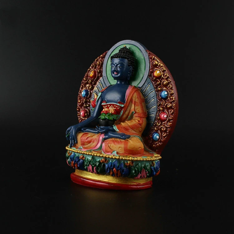 Herbalist Buddha, resin small Buddha, glazed light, Tathagata Buddha, painted blue herbalist, auspicious ornaments