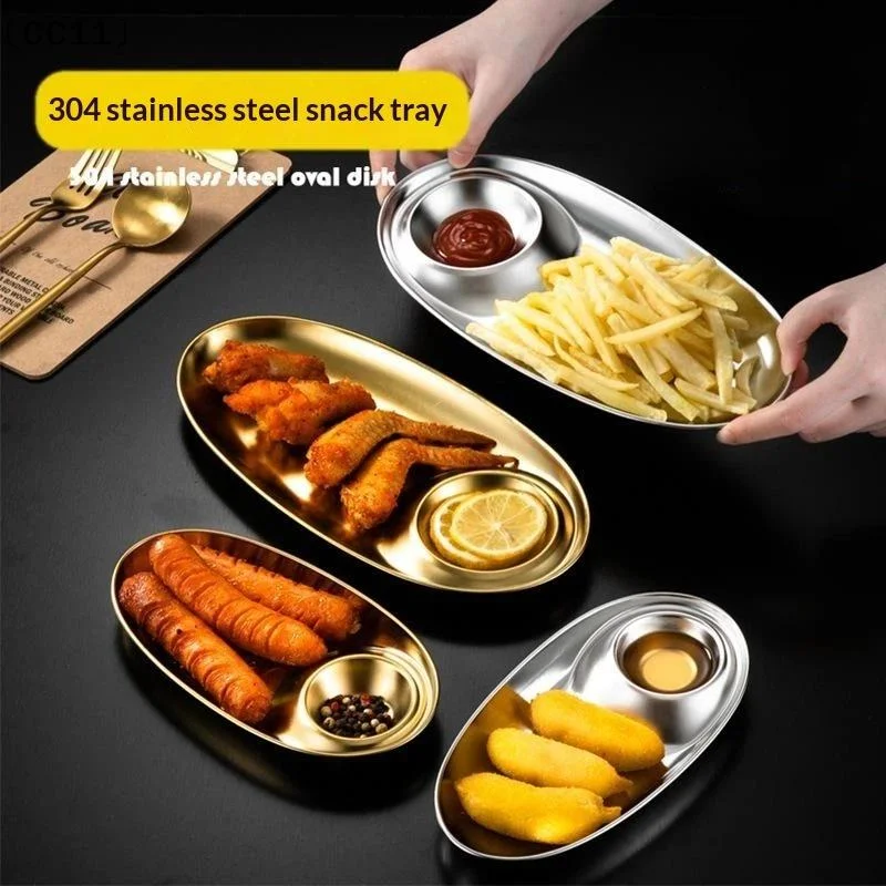 Stainless Steel Dinner Tray Snack Dish Appetizer Serving Platter Lunch Container Dumpling Plates Kitchen Gadget〔CC11〕