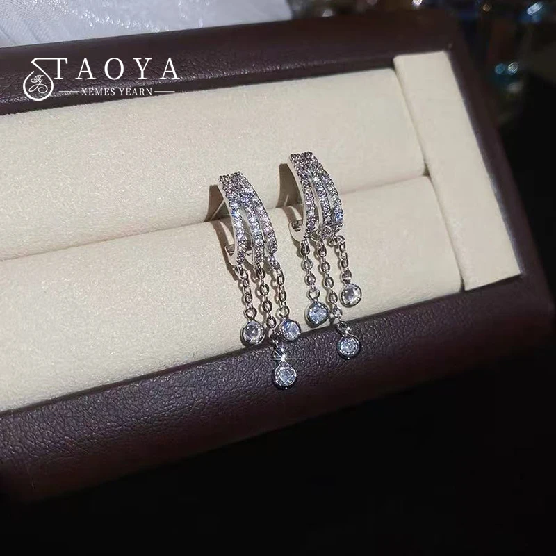 French Style Light Luxury Micro Inlaid Zircon Metal Tassel Pendant Earrings for Women 2026 High-end Design Fashion Ear Jewelry