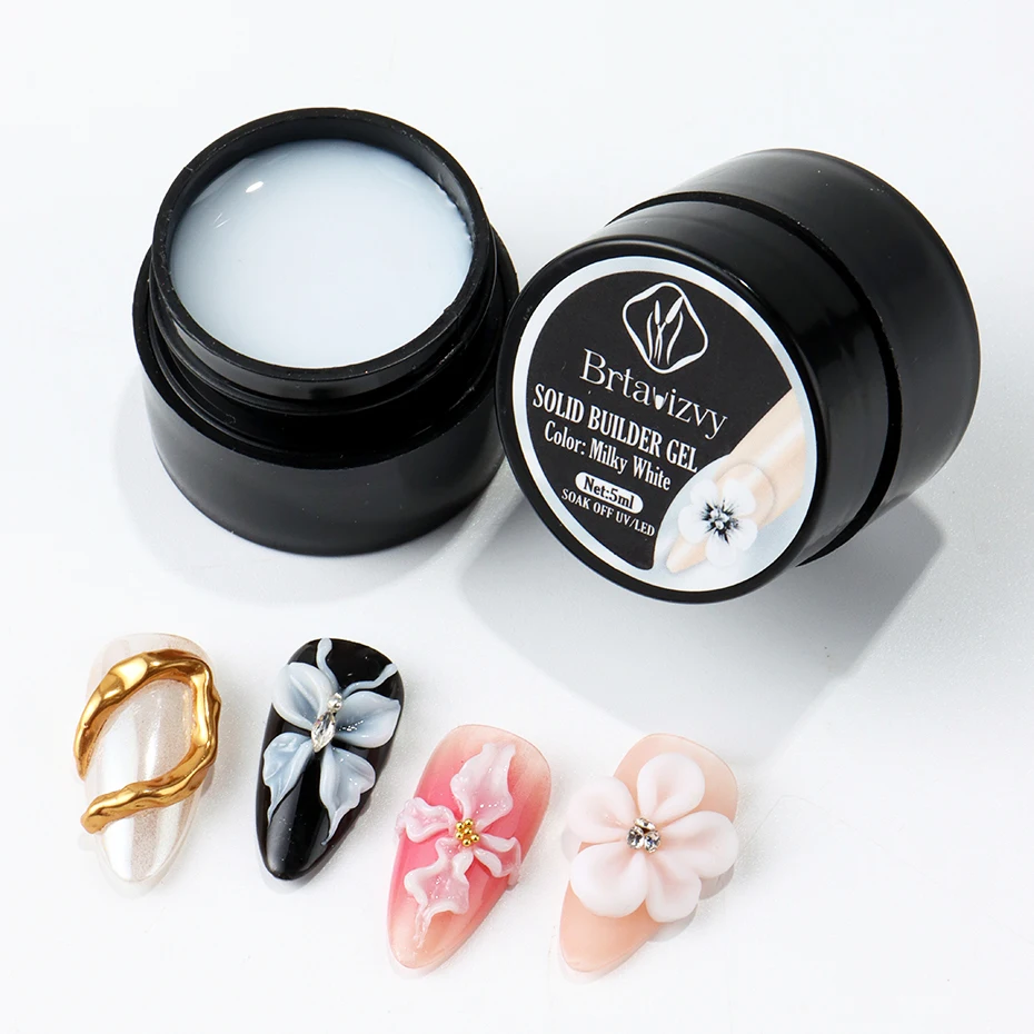 Gel de esculpido 3D 5ml blanco perlado para esmalte de uñas, extensión sin adherencia, tallado de flores, decoración DIY 6