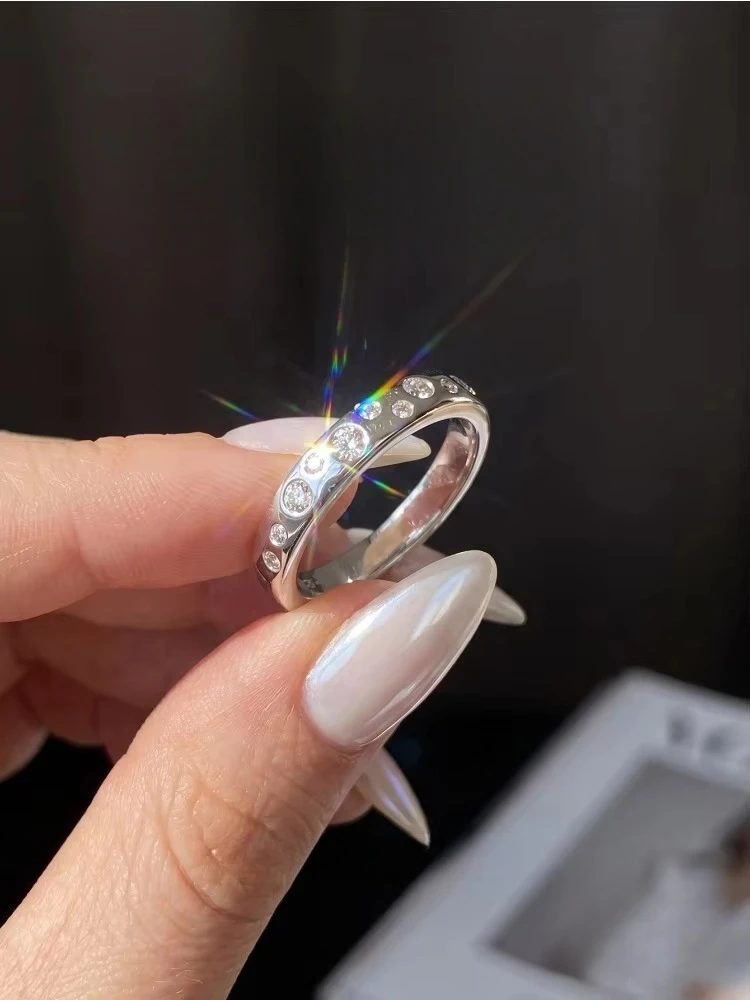 Real Round Moissanite Diamond Wedding Band Rings for Women Engagement Anniversary Personalized Elegant Jewelry