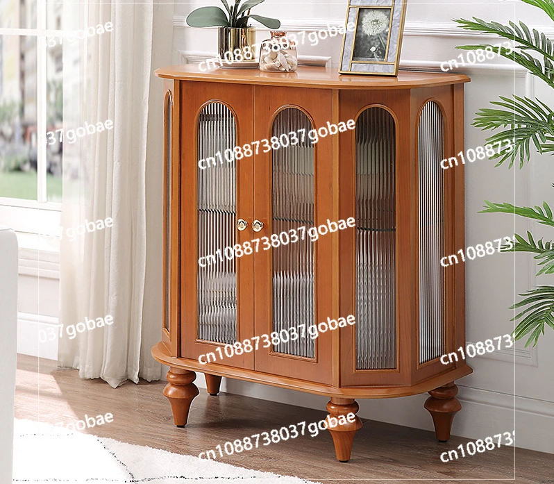 XJ French Style Solid Wood Vintage Entrance Cabinet Cream Style Locker Living Room Corridor Side Cabinet