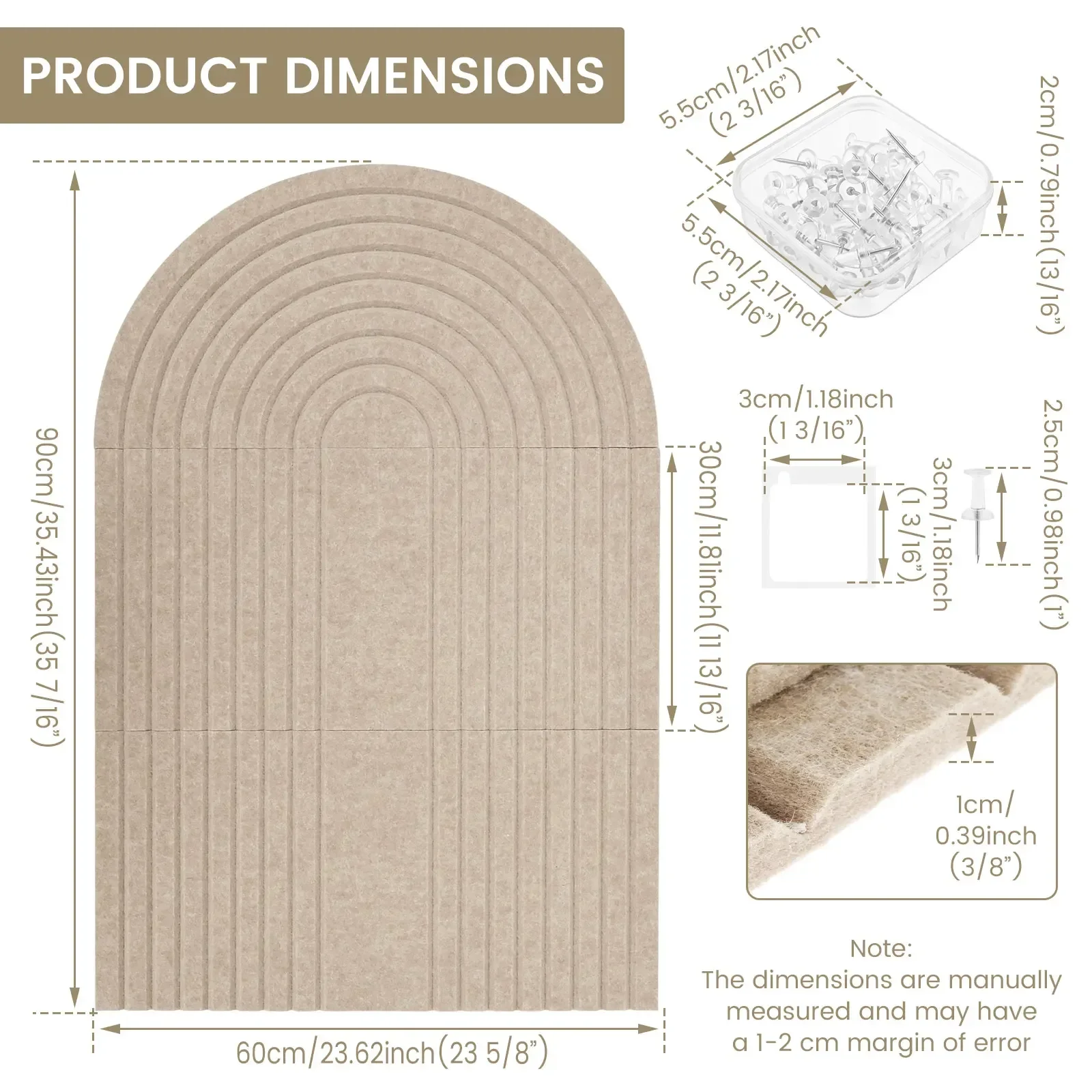 Felt Decorative Boards Cork Board Self-Adhesive Notice Board for Home Photo Wall Backboard with Push Pins Wooden Hooks