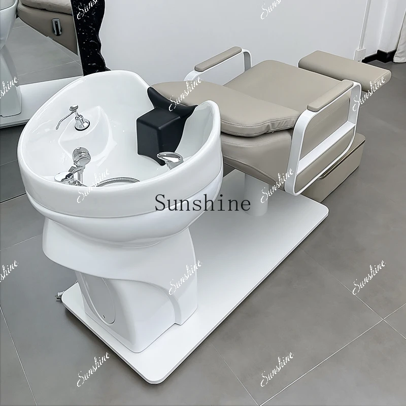 Fashion ceramic basin barber shop shampoo bed special hair salon trend half lying stainless steel   TF