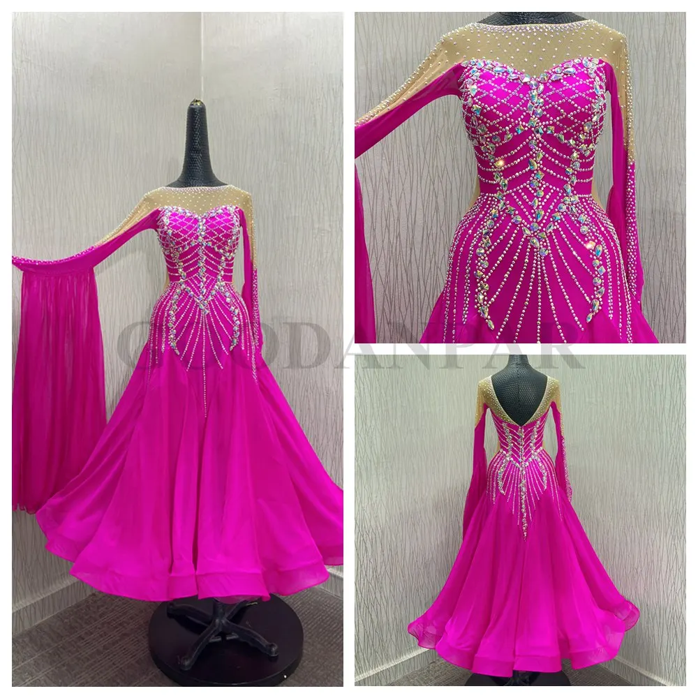 ballroom dance dress Standard Dance Dress fluorescent pink Costume ballroom dancing dress  balroom dancewear GOODANPAR