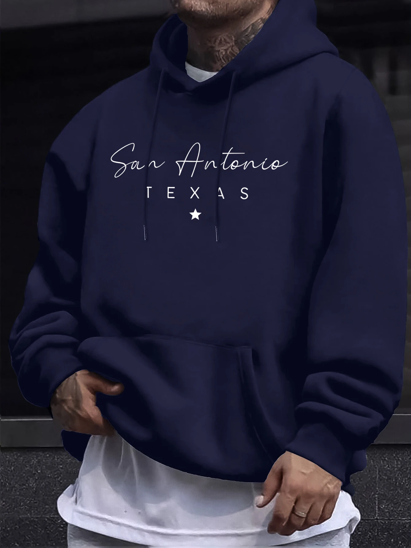 San Antonio Texas Creative Letter Print Man'S Fashion Top Warm Fleece Pullovers Comfy Autumn Hoodie All-Match Casual Sweatshirt
