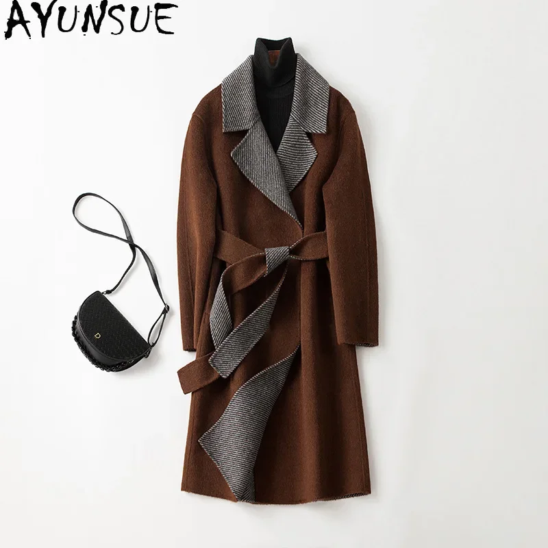 

AYUNSUE 80% Wool 10% Alpaca Jackets for Women 2023 Autumn Winter Slim Long Wool Coat Korean Fashion Outwear Roupas Femininas