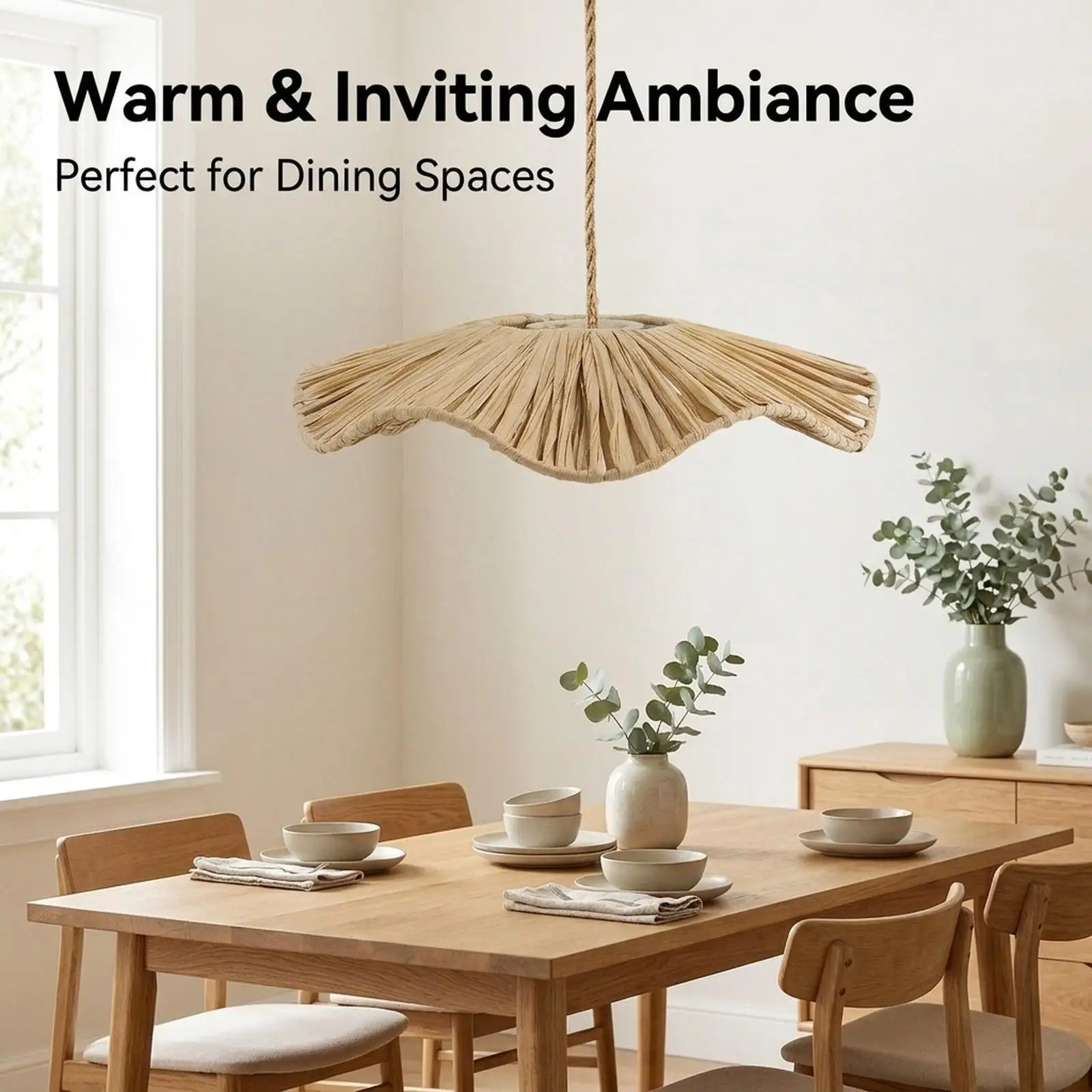 Handmade Rattan Inspired Lamp Shade Pendant Light Cover Easy Fit Design for Hotel Suite Dining Table and Loft