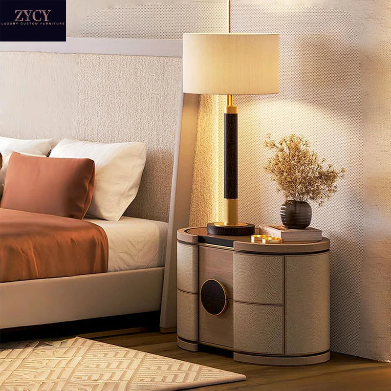 Italian High-End Modern Solid Wood Bedroom Furniture Smart Marble Bedside Table Versatile for Hotel Home Use Living Room Leather