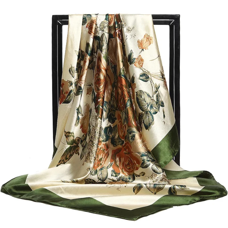 Print Headcloth Fashion Flower Square Shawls Popular 90X90CM Bandannas Four Seasons Kerchief Luxury Sunscreen Silk Scarves