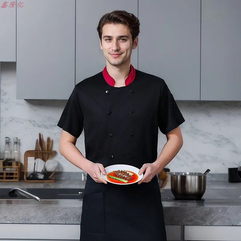 

Summer Thin Double-Breasted Breathable Mesh Chef Jacket Hotel Restaurant Kitchen Workwear Baking Steakhouse Short Sleeve